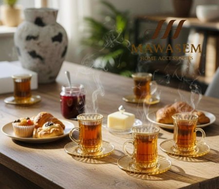 طقم كاسات شاي كريستال ، 6 اشخاص